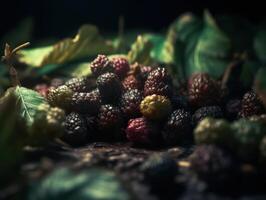 Beautiful organic background of freshly picked blackberry created with technology photo