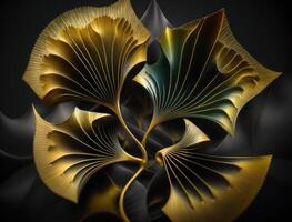 Ginkgo biloba golden leaves Dark background created with technology photo