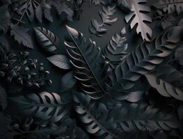 Abstract dark black metallic leaves background created with technology photo