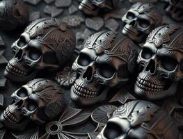 Obsidian skulls created with technology photo