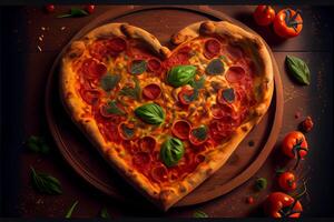 corazón conformado italiano Pizza. delicioso pasteles ai generado foto