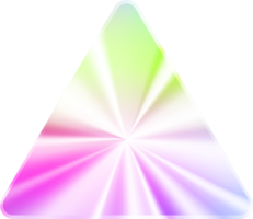 holográfico pegatina. arco iris etiqueta degradado estampilla. metal textura insignia. iridiscente arco iris frustrar en triángulo forma. neón emblema png