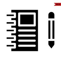 notebook with pen glyph icon vector