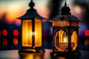 Lantern with bokeh background, Ramadan Kareem concept photo