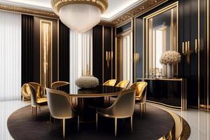 Luxury bedroom in classic style with golden furniture. 3d render photo