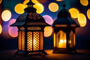 Lantern with bokeh background, Ramadan Kareem concept photo