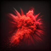 Red powder explosion on black background photo