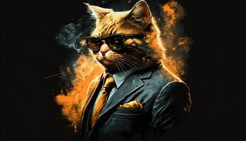 Mafia cat wearing a suit and glassesAI Genertaive photo