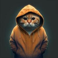 Ginger cat wearing orange hoodie AI Genertaive photo