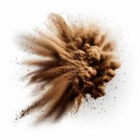 profundo marrón polvo explosión en blanco bg generativo ai foto