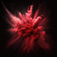 Red powder explosion on black background photo