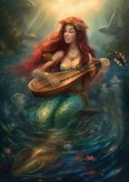 A mermaid playing guitar generative AI photo