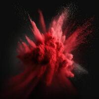 Red powder explosion on black background photo