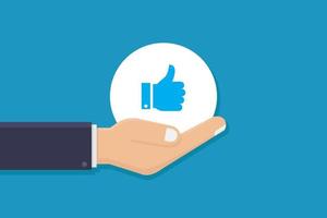 Thumb up vector, hand hold thumb up icon on blue background vector illustration