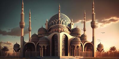beautiful mosque at sunset AI photo