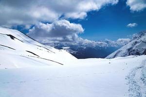 a trekker returning back to his destination photo