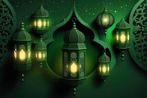 Islamic ramadan mubarak celebration lantern light plain background photo