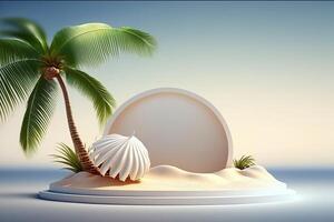 White round podium stage product display showcase on beach theme photo