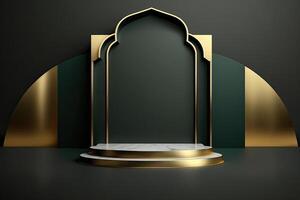 Luxury islamic ramadan podium stage product display green and gold frame photo