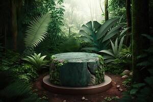 Flat circle round podium platform product display presentation tropical nature forest Made with photo