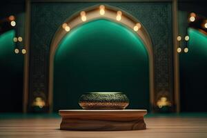 Green and gold islamic ramadan podium stage for product display background photo