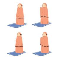 Cute Muslim Girl Praying Set vector