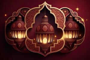 Islamic ramadan mubarak celebration lantern light plain background photo