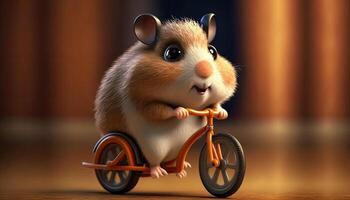 Cute 3d animal hamster riding bicycle Made with photo