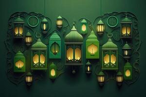 Islamic ramadan mubarak celebration lantern light plain background photo