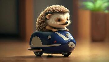 Cute 3d animal hedgehog riding bicycle Made with photo