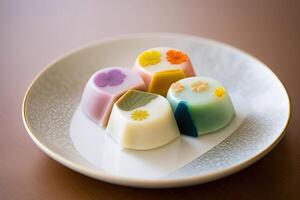 Wagashi japanese beautiful traditional snack sweet cake Made with photo