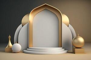Round empty podium platform product display luxury gold white minimalist Made with photo