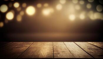 Empty wooden top table blurry plain bokeh background Made with photo