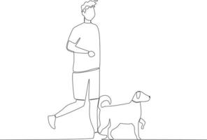 un hombre jugando correr con su perro vector