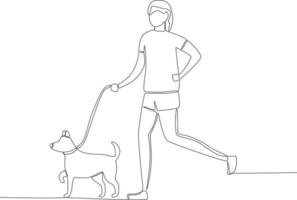 A woman goes for a jog with her dog vector