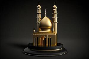 Islamic ramadan gold and dark mosque on black plain single object background made with photo