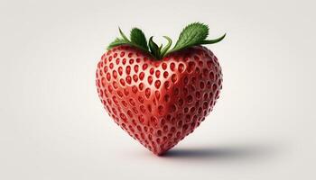 Heart shaped strawberry in plain white background Made with photo