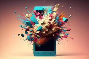 Smart phone exploding burst colorful Made with photo