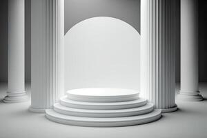 Round empty podium platform product display luxury white gray minimalist Made with photo