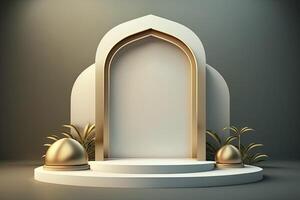 Round empty podium platform product display luxury gold white tropical minimalist Made with photo