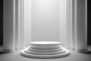 Round empty podium platform product display luxury white gray minimalist Made with photo