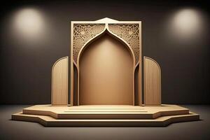 Luxury islamic ramadan podium stage product display gold and white photo