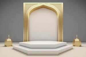 Luxury islamic ramadan podium stage product display gold and white photo