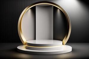 Circle podium stage platform luxury gold product placement display Made with photo