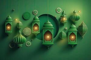 Islamic ramadan mubarak celebration lantern light plain background photo