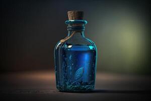 azul poción mágico líquido restaurar magia en un botella hecho con generativo ai foto