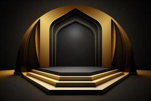 Dark gold Islamic ramadan podium platform for display product, presentation stage base photo