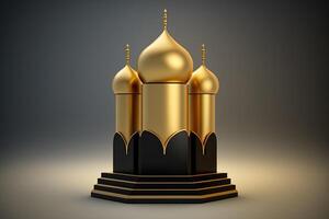 Islamic ramadan gold and dark mosque on black plain single object background made with photo