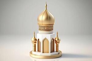 Islamic ramadan gold and white mosque on white plain single object background made with photo