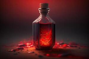 rojo poción mágico líquido restaurar salud en un botella hecho con generativo ai foto